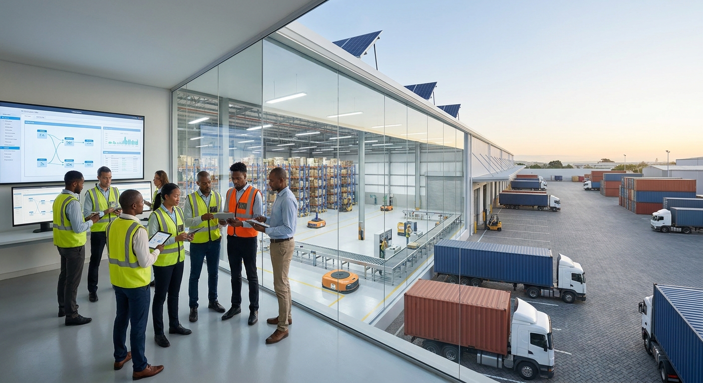 African operations professionals collaborating in a modern industrial environment
